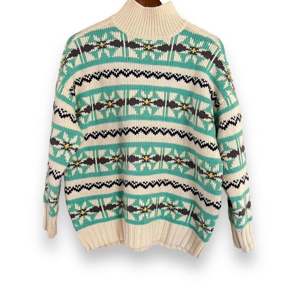 American Eagle Women’s XS Oversized Fairisle Mock Neck Sweater Oatmeal Multi - Picture 1 of 9